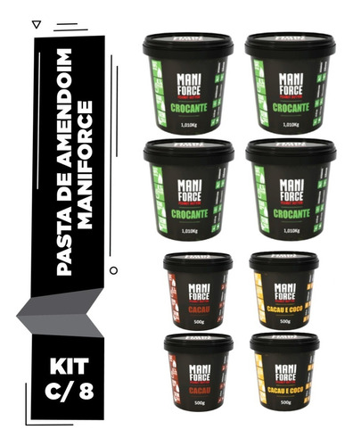 Kit 08 Potes Pasta  Amendoim Integral Maniforce Zero Açúcar