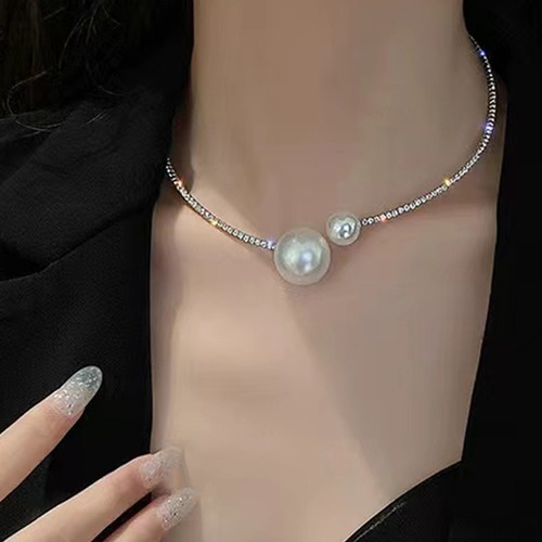 Collar Simple De Perlas Con Diamantes De Imitación Para Muje