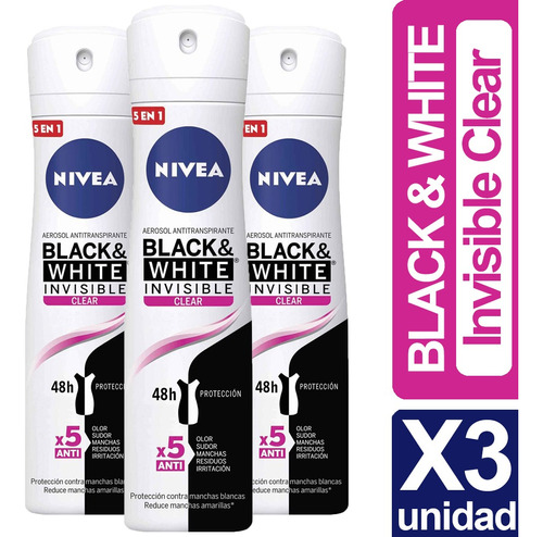 Desodorante Nivea Black & White Invisible Clear Pack X 3