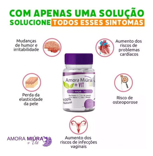 Naturance Brasil Amora Miúra + Vit - 3 Potes / 180 Caps - Acabe Sintomas Menopausa Sabor Sem Sabor