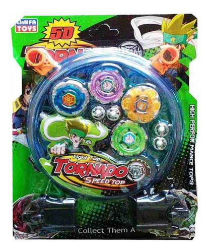 Kit 4 Beyblade Tornado + 2 Lanzadores + 4 Puntas + Arena