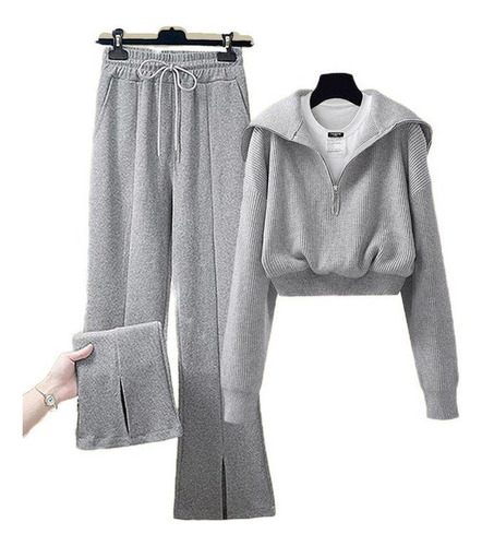 Chaqueta Casual De Mujer, Pantalón De Chándal Gris, Traje