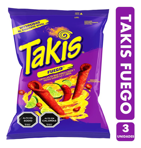 Takis Fuego - Extremo Sabor Ají Y Limón (pack De 3 Unidades)