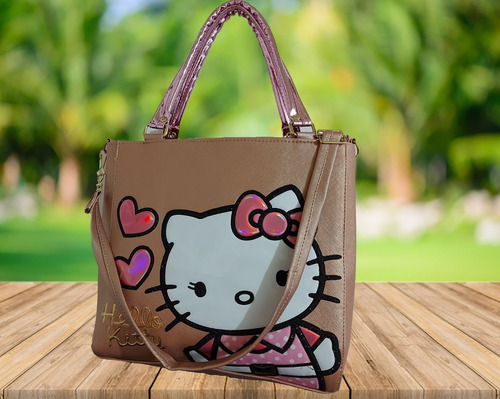 Imagen 2 de 7 de Bolsa De Mano De Dama, De Hello Kitty En Color Dorado Oscuro