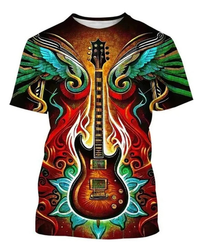 Playera Masculina Y Femenina Estampada En Guitarra Moda 3d