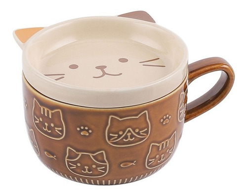 Taza De Cerámica Con Plato Y Grabado 3d Kawaii