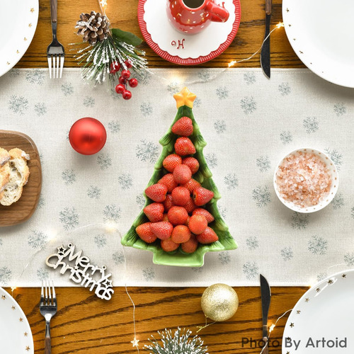 Camino De Mesa: Copo De Nieve De Pino Beige, Feliz Navidad Beige Beige