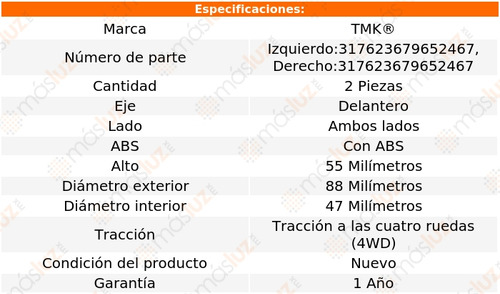 2- Baleros Rueda Doble Delanteros Ranger L5 3.2l 17/19 Tmk