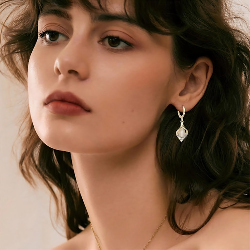Pendientes En Forma De L Con Forma De Gota De Perlas Platead