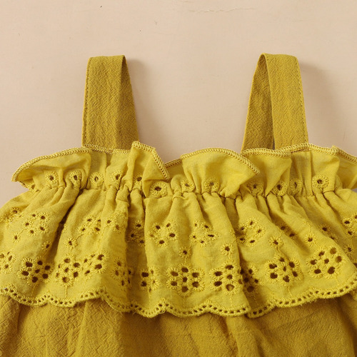 Mameluco De Verano De Algodón Con Diadema Tirantes Y Encaje Amarillo 0-3 M Lisa