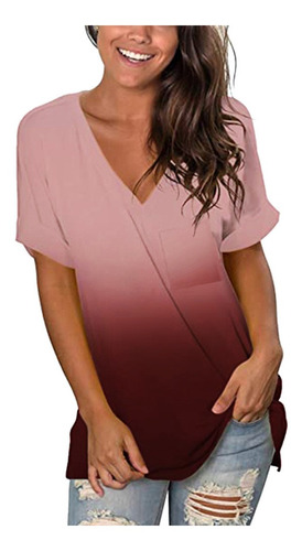 Blusa De Mujer Camiseta Estampada Con Cuello En V Suelto 
