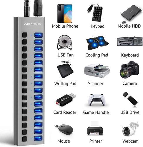 Imagen 4 de 8 de Hub Usb - 16 Port Usb 3.0 - Switch On/off - Fuente 12v 7.5a