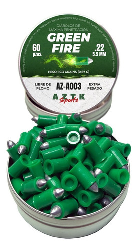 Diabolo Punta Acero Aztk Green Fire 5.5 /60 Pzas/extra Veloz