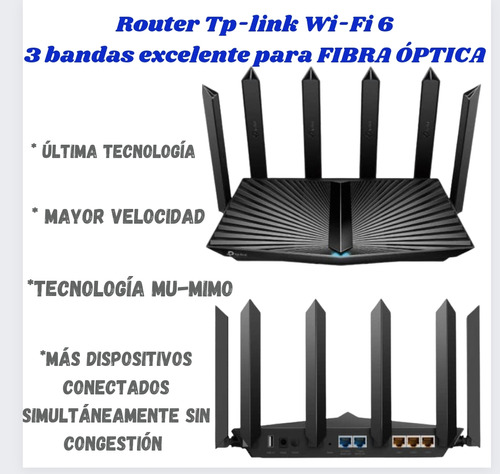 Router Tp-link Wi-fi 6 Tribandas Compatible Con Fibra Óptica