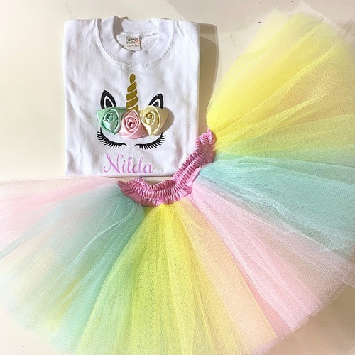 Remera Y Tutu Unicornio Para Nenas De 3 A 10 Años