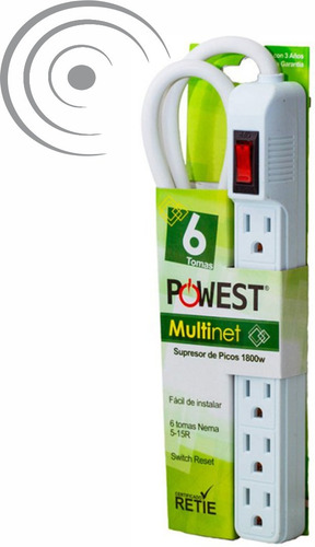 Imagen 1 de 1 de Multitoma Multinet Supresor De Picos - 6 Tomas 1800w