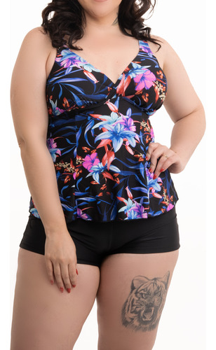 Tankini Mujer Short Colores Diseño Escote V Estampados