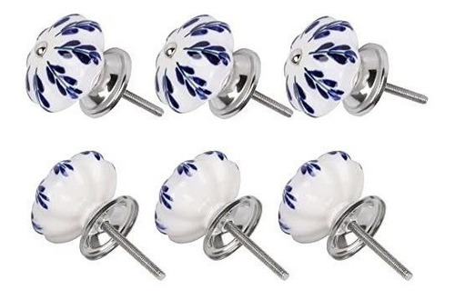 Tiradores De Muebles De Ceramica Pintada Floral Azul 6u.