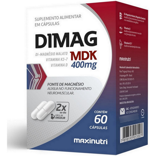 Dimalato De Magnésio - Dimag Mdk Maxinutri - 60 Capsulas Sabor Without flavor
