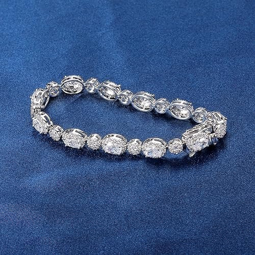 Mdfun Pulsera De Tenis Con Halo Para Mujer, Oro Blanco De 18
