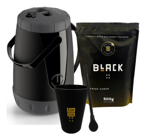 Kit Tereré Garrafa Térmica 2,5l + Erva Cuia Bomba Black Erva