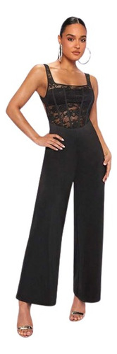 Entero Jumpsuit Mono Negro Fiesta Transparencia  El 84