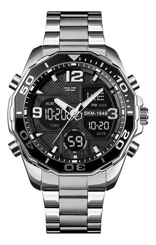 Reloj Analógico Con Calendario Electrónico De Lujo Skmei Man Color De La Correa Plateado