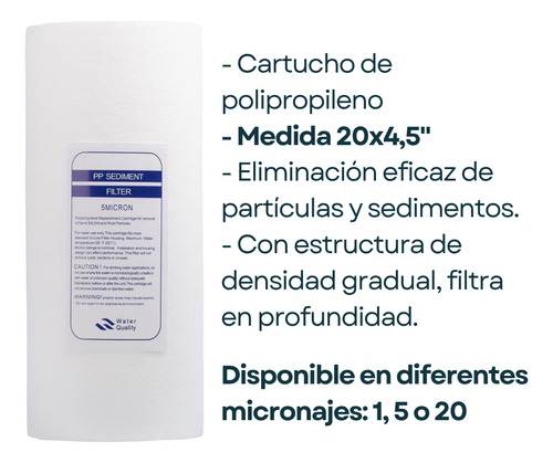 Repuesto Cartucho Filtro Agua Sedimentos 20x45 Polipropileno 5 Micrones