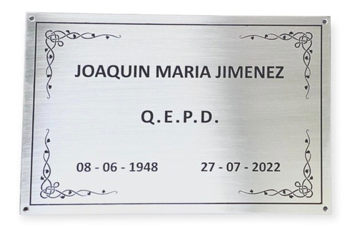 Placa Funeraria Recordatoria Lapida (20x30) Acero Inox.  