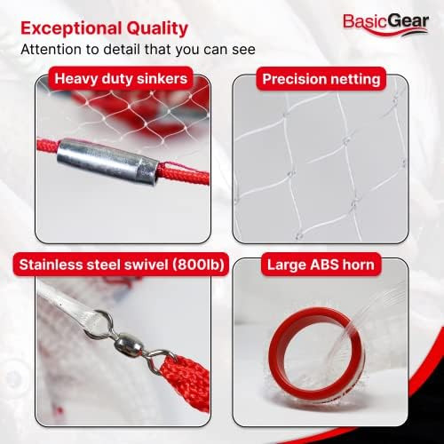 Basicgear Cast Net | Iron Zinc, Radio De 4 Pies, Malla De Y