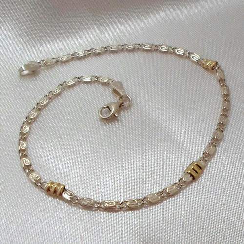 Pulsera Maciza Plata Y Oro Caracol. Largo 18 Cm