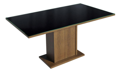 Sala Jantar Mesa Tampo Vidro 6 Cadeiras Geórgia Madesa Rpo Cor Rustic/Preto/Oxford Desenho do tecido das cadeiras Listrado