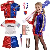 Comprar Disfraz Harley Inspirado, Disfraz Cosplay Harley Quinn Niñas Kit,con Chaquetas, Camisetas, Pantalones Cortos, Guantes,para Halloween, Fiestas Cumpleañ
