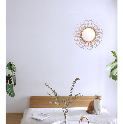 Espejo Colgante De Pared Circular De Ratán, 40 Cm, Diseño De