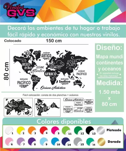 Vinilo Decorativo Mapa Mundial Mapamundi Pared Grande 1.5x80