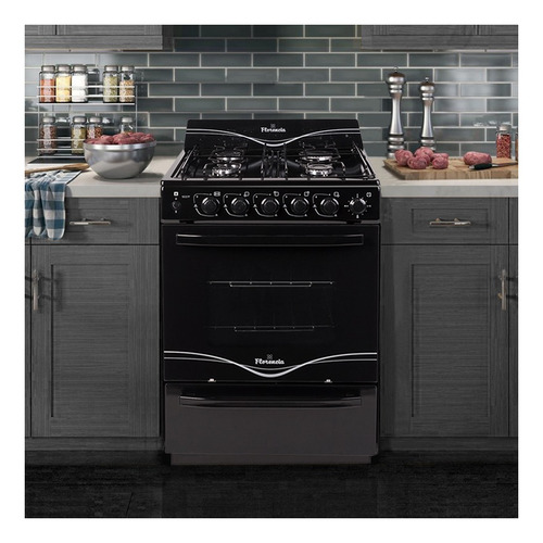 Imagen 2 de 2 de Cocina Florencia Recta 5537F gas natural 4 hornallas negra 220V puerta con visor 65L