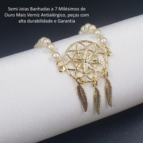 Pulseira Feminina Filtro Dos Sonhos Perola Semi Joia Banhada