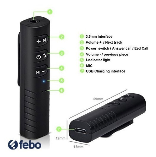 Imagen 3 de 7 de Receptor Audio Bluetooth Radio Auto Manos Libres Febo