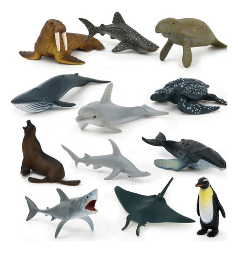 12pcs/set Mini Animal Modelo Simulación Animales Del Mar Mod