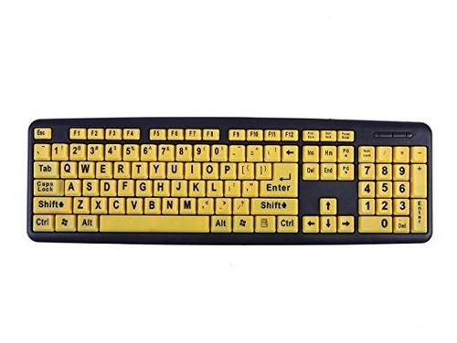 Teclado Computadora Wired Usb Alto Contraste Amarillo Negro