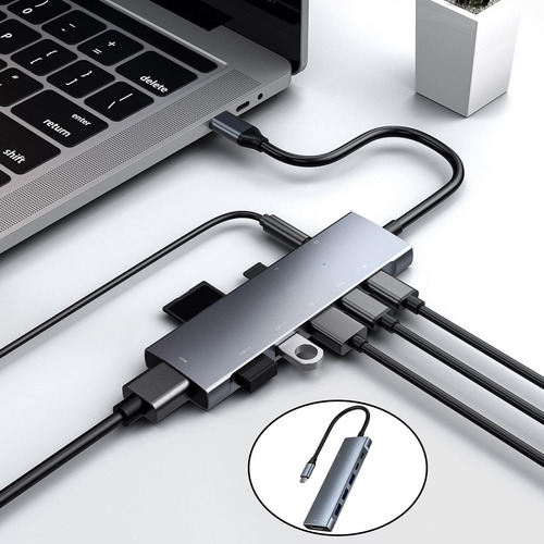 Hub Universal 9 Em 1 Usb-c Com 4k 3 Usb3.0 Ethernet Sd E