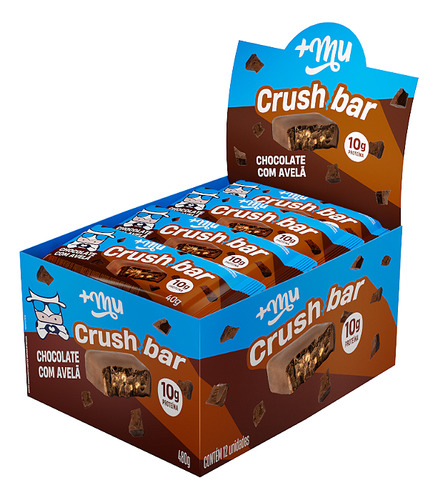 Barras De Proteína Crush Bar Chocolate Com Avelã 12 Unidades 480g +Mu