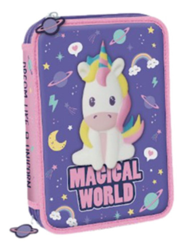Imagen 1 de 7 de Cartuchera Unicornio 2 Pisos Magical World 7502-12 Maple Cuo