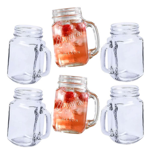 Vaso Cerveza Retro De Vidrio Set X6 Con Agarre Premium