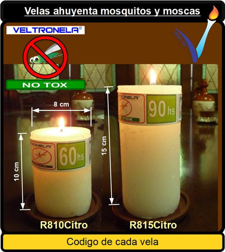 R815citro - 1 Vela Redonda Citronela 8x15cm / 85-90hs