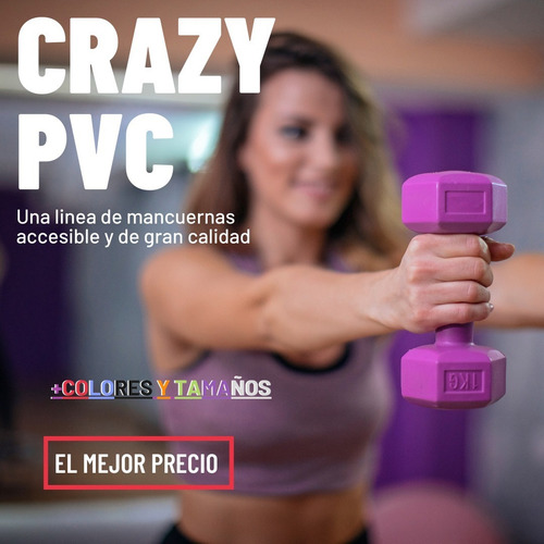 Imagen 7 de 8 de Mancuerna 2kg Revestida Pvc Rutinas Gimnasia Fitness Crazy S