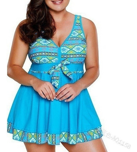 Traje De Baño Para Gorditas Curvy Blusón Falda Y Short