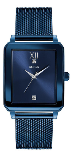Reloj Guess U1074g2 Rectangular De Acero Inoxidable Azul Ión