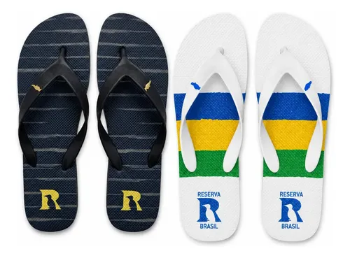 Kit 2 Pares Chinelo Masculino Reserva Confortável E Macio Preto/dourado + Brasil 39/40