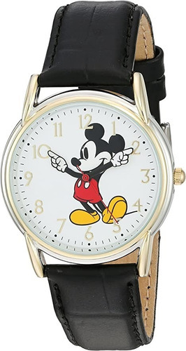 Reloj Mujer Disney Correa De Piel 35 Mm Wr 30m W002755 Color de la correa Negro Color del bisel Dorado Color del fondo Blanco